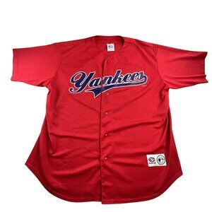 VTG New York Yankees Mens XL Red Jersey Stadium Giveaway True Fan MLB Baseball
